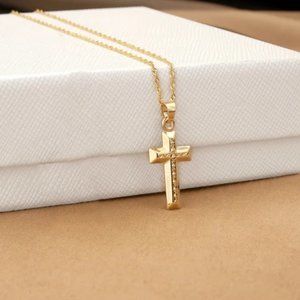 Genuine 10K Gold Small Cross Pendant Necklace Stamped 10K